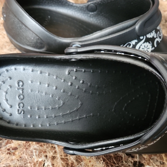 CROCS Black and Gray Floral Mules - Picture 3 of 5